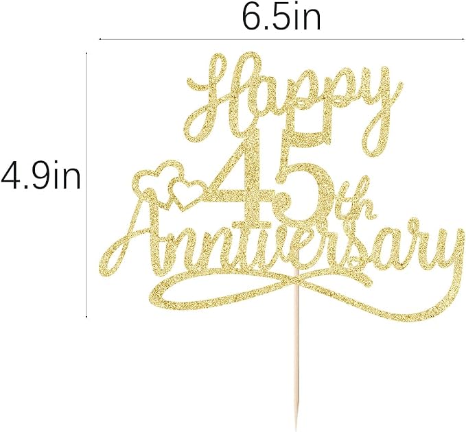 Sleyberoy Glitter Happy 45th Anniversary Cake Toppers - Wedding Party Decorations for Company, Birthday, 6=45th Wedding Anniversary
