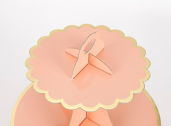 YLDW Cupcake Stand with Lace Trim, 3-Tier Cupcake Stand Display, Cardboard Cup Cake Tower Stand, Disposable Dessert Stand for Birthday Tea Party Baby Shower Treat Decorations, Orange Pink