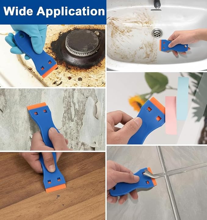 Plastic Razor Blade Scraper 2 Pack, 100 Blades, Storage Case | Adhesive & sticker remover for glass, car windows, 3D printer beds, decals, labels, caulk & gaskets; non-scratch