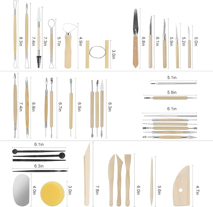 Yagugu Pottery Supplies Clay Tools for Sculpting, 39Pcs Basic Wood Ceramics Carving Polymer Clay Tool Supplies kit Supplies for Adults and Artists Modeling Shaping Building for Art&Craft Gifts