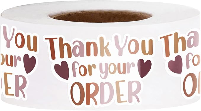 WRAPAHOLIC 1.8 x 1.1 Inch, 500 Total Business Stickers Roll- Brown Thank You for Your Order Text Design, Thank You Lables, Shipping Stickers for Party Decorations