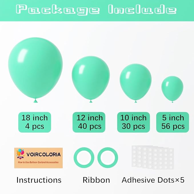 Voircoloria 130pcs Teal Balloons Different Sizes 18" 12" 10" 5" Turquoise Blue Balloons for Boys Girls Baby Shower Wedding Anniversary Graduation Engagements Birthday Party Decorations