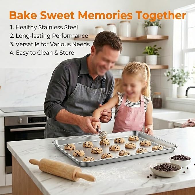 TeamFar Baking Sheet, 17.6’’ x 13’’ x 1’’ Stainless Steel Large Cookie Sheet Half Baking Pans, Non-toxic & Healthy, Easy Clean & Dishwasher Safe, Heavy Duty & Sturdy- Set of 2