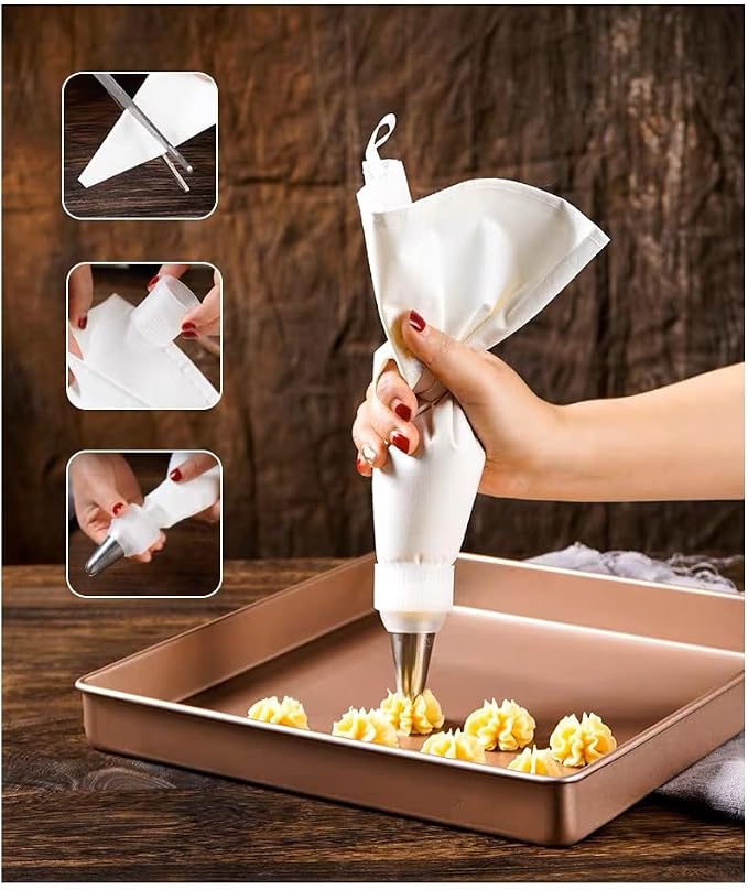 24 Inch Extra Large Piping Bags, 3-Pack Cloth Reusable Pastry Bags, Plastic Coated Icing Bags Cake Cupcake Decorating Bags Baking Dessert Frosting Piping Bag
