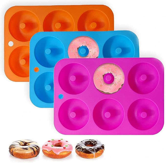 Ulalaza 2PCS Donut Pan Molds Non-Stick 6-Cavity Silicone Steel Donut Mold for Baking BPA Free Mold Sheet Tray Oven Microwave Dishwasher Freezer Safe Easy Clean
