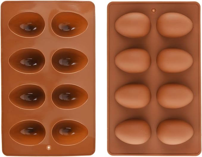 8 Cavity Silicone Egg Pan, Egg Tray, Egg Shape Ice Tray, Silicone Baking Supplies for Cake Decorating, Chocolate, Candy, Jello, Baking Pan for Muffin, Bread and More, Set of 2
