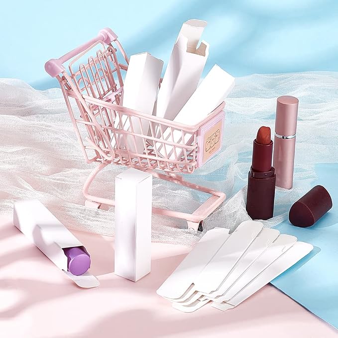 BENECREAT 50 Pack White Lipstick Case 0.8x0.8x3.4 Inch Paper Essential Oil Packaging Box, Lip Gloss Packaging Box for Lipstick Bottle Packaging Gift Makeup Tube Storage
