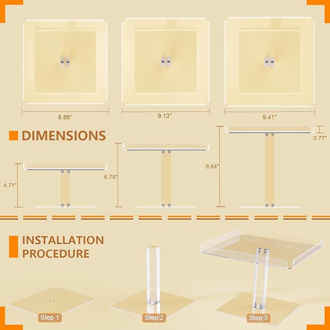 Bakzon 3 Piece Cupcake Stand, Acrylic Dessert Table Display Set, Clear Square Serving Trays for Birthday, Wedding, Baby Shower