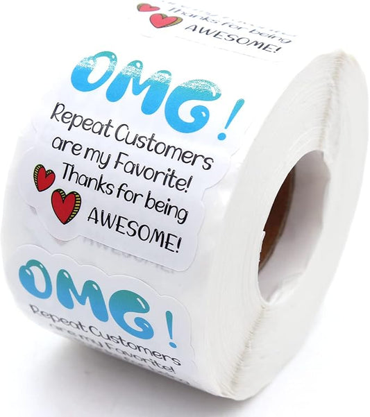 Littlefa 1.5” Repeat Customers are My Favorite Thank for Being Awesome Stickers,Bakeries Sticker,Handmade Sticker,Small Business Stickers,Gift Bags Packaging 500 PCS