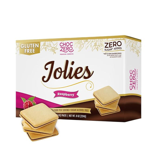 ChocZero Dark Chocolate Raspberry Jolies Cookies, Sugar Free Chocolate Filled Cookies, Gluten Free, Keto, Low Carb, High Fiber, 8 oz Box