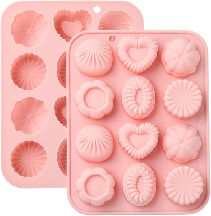 Ipotkitt 2pcs Pink Heart Flower Chocolate Silicone Molds Oval Gummy Molds for Jelly Fondant Chocolate Candy Mousse Ice Cake DIY Crafts Keto Fat Bomb