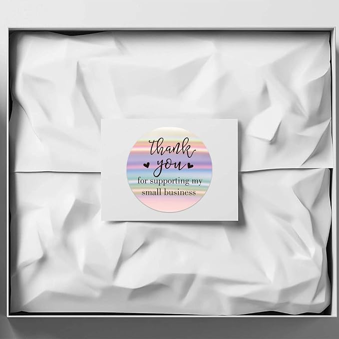 1.5 inch Thank You Stickers, 500 Pcs Thank You for Supporting My Small Business Stickers, Holographic Rainbow Stickers for Bakeries, Crafters & Small Business Owners