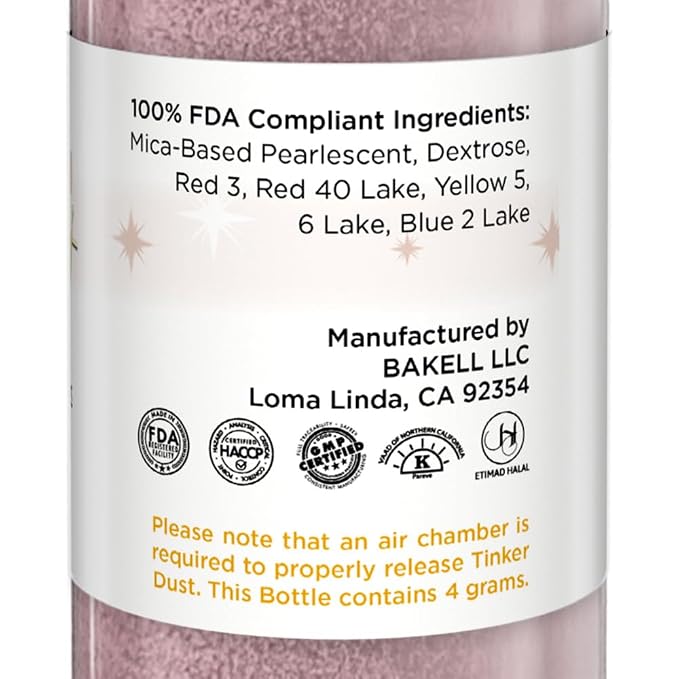Bakell - Rose Gold Tinker Dust (4g, 1x Mini Spray Pump) Edible Glitter for Food, Desserts, and Baked goods!