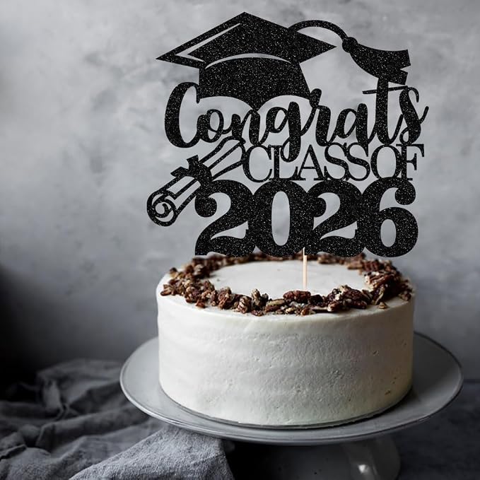 Congrats Class Of 2026 Cake Topper, Glitter Graduation Party Supplies - High School College Graduates -College Graduate Cake Topper Decorations Supplies(Congrats Class Of 2026 black)