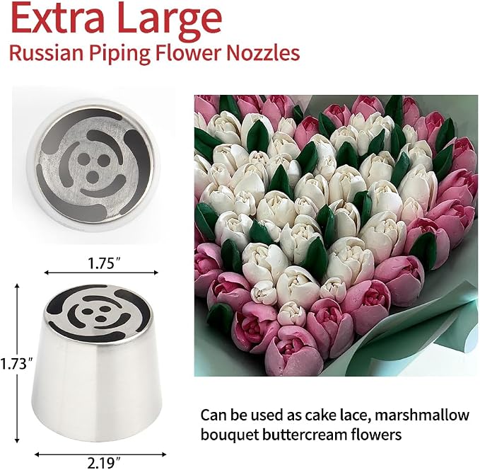 Extra Large Russian Piping Tips - Stainless Steel Flower Nozzles Set for Cake Decorating, Rose & Floral Icing Tips for Cupcakes, Cookies Professional Baking Tools (XXL, Style 10)