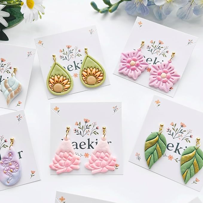 Xaekicr 9 Pcs Boho Polymer Clay Cutters with Hole - Lotus, Leaf & Mandala Shape Jewelry Making Tools for Earrings & Pendants, Soft Clay Molds