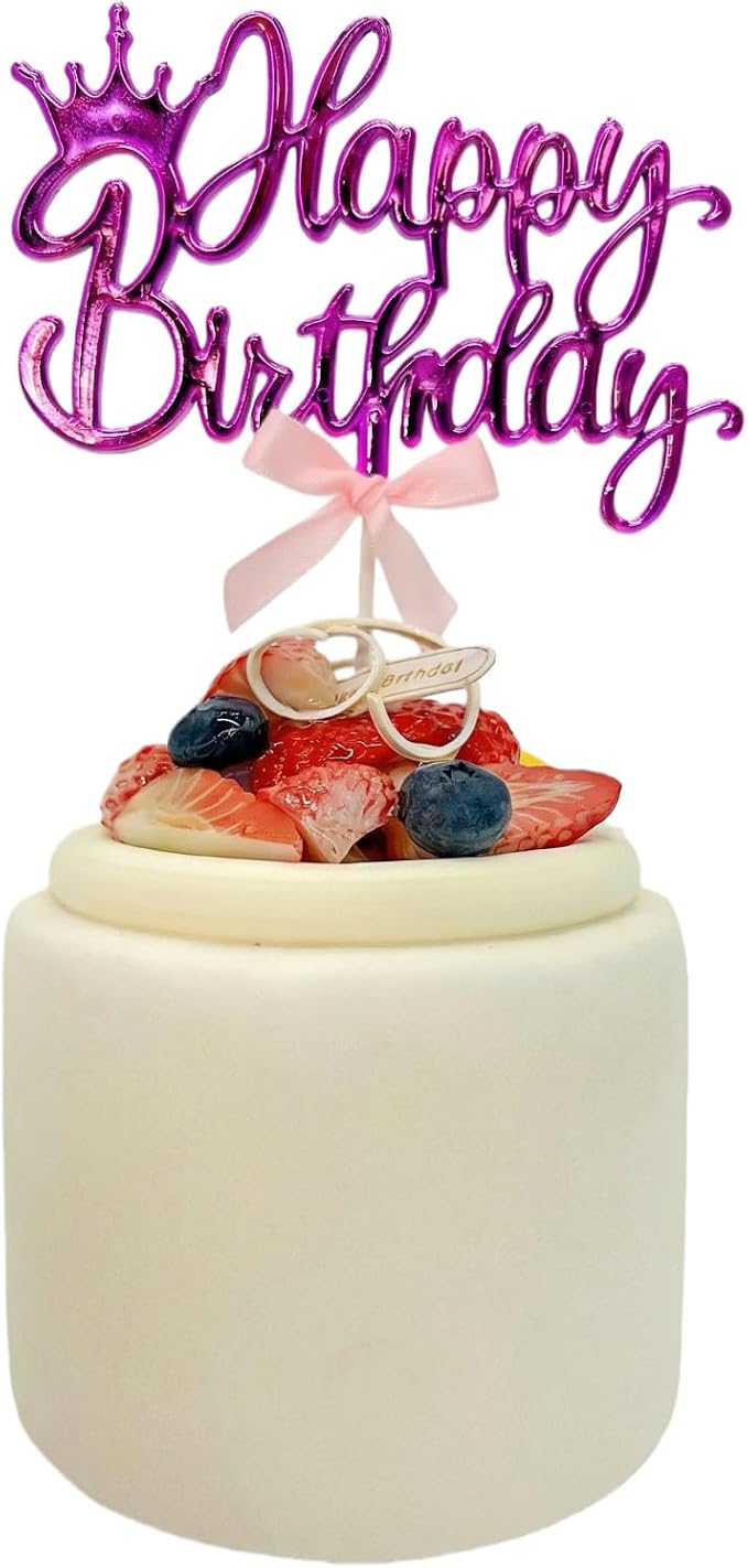 Elegant Acrylic Birthday Cake Topper with Crown & Bow Design - Reusable Decoration for Party, Wedding, Baby Shower (Purple)