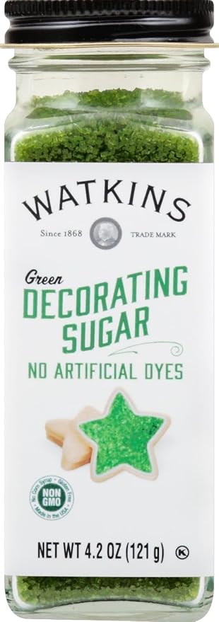 Watkins Green Decorating Sugar (No Artificial Dyes), Non-GMO, Kosher, 4.2 Ounce, 1-Pack