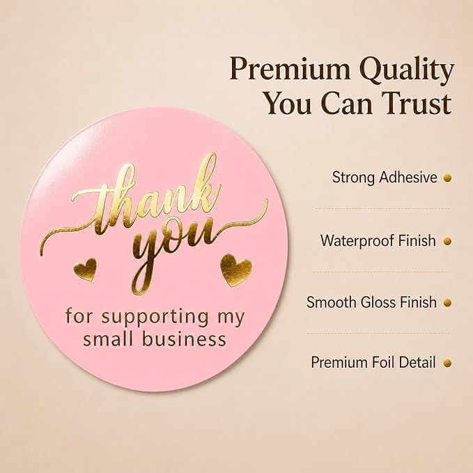 500 Thank You for Supporting My Small Business - Stickers 2 Inch Round Sticker Labels, Pink Gold Foil Thank You Labels for Packaging, Small Business Stickers for Envelopes, Boxes, Bags & Orders
