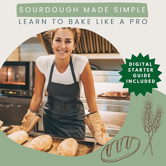 Sourdough Starter Kit - Sourdough Kit Includes Wooden Spurtle, Wide Mouth Jar w/ Bamboo Lid & More - Non-Slip Silicone Base Sourdough Bread Baking Supplies - Bread Making Kit for Beginners & Pros