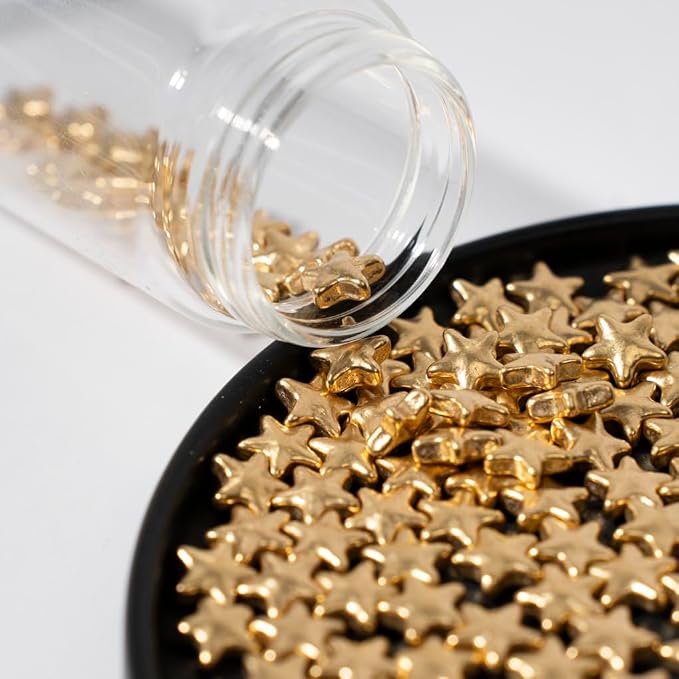 NIPEOR Golden Star Sprinkles, Edible Sparkling Pearl Sprinkles 4.6oz/130g, Gold Sugar Sprinkles for Cake Decorating, Cupcake Toppers, Cookie & Ice Cream Toppings, Festive Baking Decorations (Golden Star Sparkling)