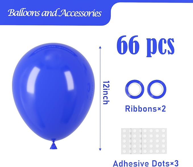 Voircoloria Royal Blue Balloons, 66pack 12inch Blue Latex Party Balloons for Graduation, Wedding, Birthday, Baby Shower, Gender Reveal, Anniversary Party Decorations