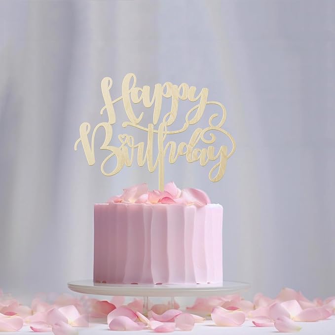 Handmade Glitter Happy Birthday Cake Topper,Birthday Party Cake Decorations, Anniversary/Birthday Party Decoration Supplies (Wooden)