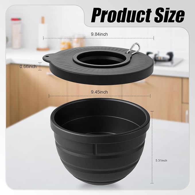 Foldable Silicone Liners for 5 Qt KitchenAid Tilt-Head Stand Mixer(Only), Odourless,Thicker, Cold/Heat-Resistant & Non-Stick, Easy Clean, Set of 2 with Lids, 1Splash-proof Bowl Lid
