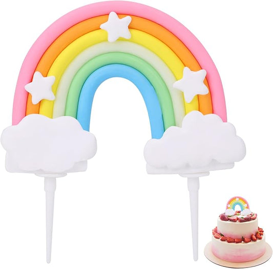 Soft Pottery Rainbow Cake Decorations - Colorful Rainbow Cupcake Topper, Personalized Cake Topper for Happy Birthday Parties