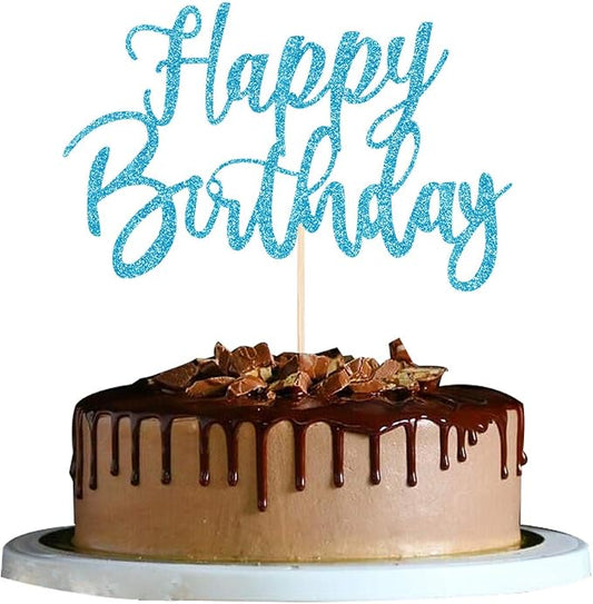 Handmade Glitter happy birthday Cake Topper, Happy Birthday Cake Bunting Decor,Birthday Party Decoration Supplies (Blue)