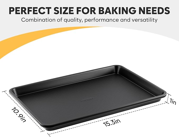 Jelly Roll Pan Set of 2, 15.3” x 11.3”, Cookie Sheets for Baking 0.8mm Thick Non Stick Baking Sheets for Oven Heavy Duty Baking Trays