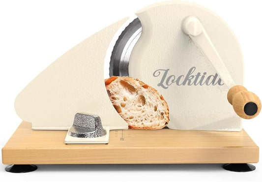 Manual Bread Slicer for Homemade Sourdough Bread, Hand Crank Bread Slicer With Scale Line, Suction Cups and Quality Solid Wood Base, Adjustable Thickness, Evenly Slice