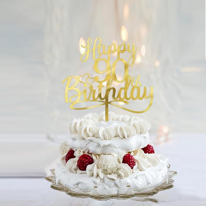Sleyberoy Acrylic Happy 90th Birthday Cake Topper- Hello 90,Cheers to 90 Years,90th Anniversary/Birthday Party、 men and women Happy ninety Birthday Selected cake decoration(90th)