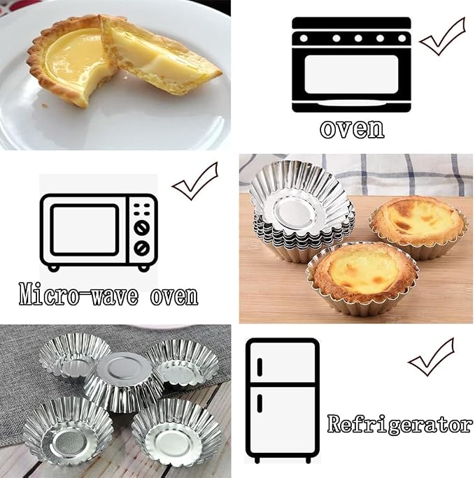 20 Pcs Aluminium Mini Pie Tins, 2.8" Mini Tart Pans Egg Tart Mold Reusable Tart Pans for Baking, Cheese Cakes, Desserts, Egg Tart