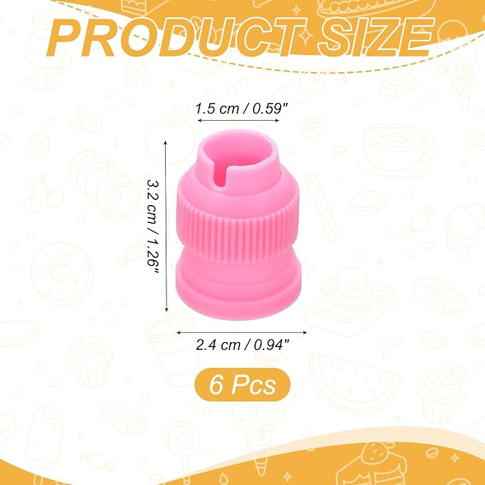 uxcell 6 Pcs Piping Tip Coupler, Small Couplers Icing Frosting Piping Bag Reusable Cake Baker Decor Tools Kit for Russian Flower Mouth Nozzles Pastry Cupcake Tips, Pink