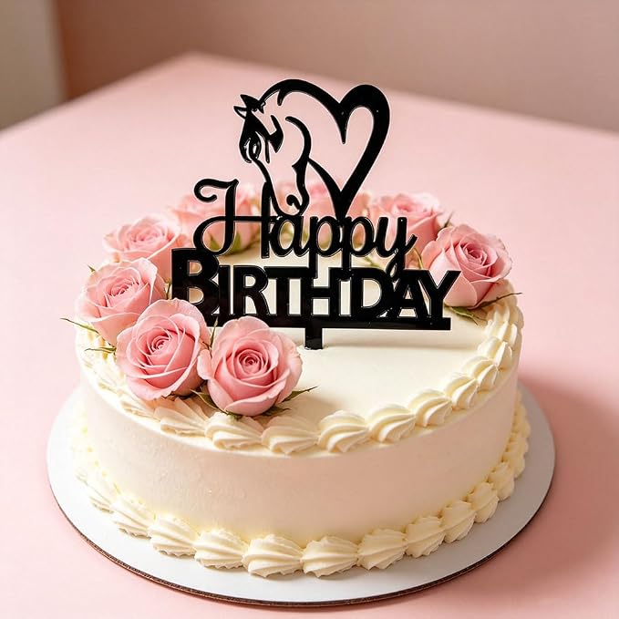 Black Acrylic Horse Happy Birthday Cake Topper, Horse Theme Party Decoration for Boys, Girls, Men, Women & Kids Birthday Party Decoration Supplies (Design3)