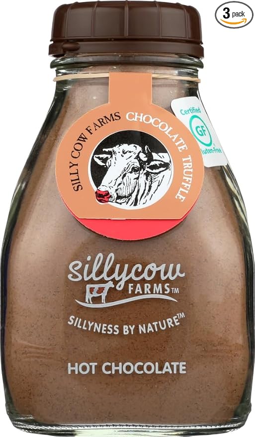 Sillycow Farms Hot Chocolate Mix Truffle Flavor | Vegan, Nut Free Certified Quality Cocoa Powder | Gluten-Free, Non-GMO & Dairy-Free | Reusable Packaging | 16.9 Oz Reusable Glass Bottle - Pack of 3