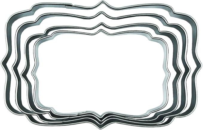Plaques Cookie Cutters Set, 4 PCS Set Frame Shaped Stainless Steel Molds for Cookies,Biscuit,Vegetable,Fruit,Baking Pastries Doughs (Style 02)