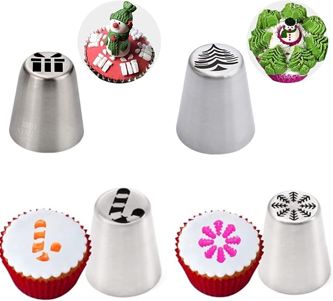 Christmas Russian Piping Tips, Hsxxf 15PCS Christmas Flower Frosting Tips Nozzles Stainless Steel Piping Tips Set Snowman Snowflake Christmas Tree Santa Claus Pattern for Christmas Decorating