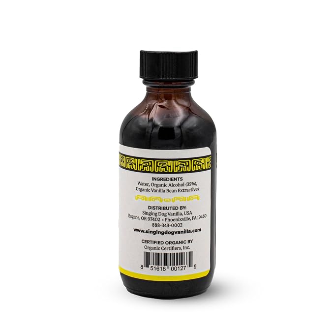 Singing Dog Vanilla Organic Pure Vanilla Extract, 2 fl oz (59ml) - USDA Organic, Non-GMO, Sugar-Free, Corn-Free - Allergen-Free USA Facilities, Kosher, Vegan