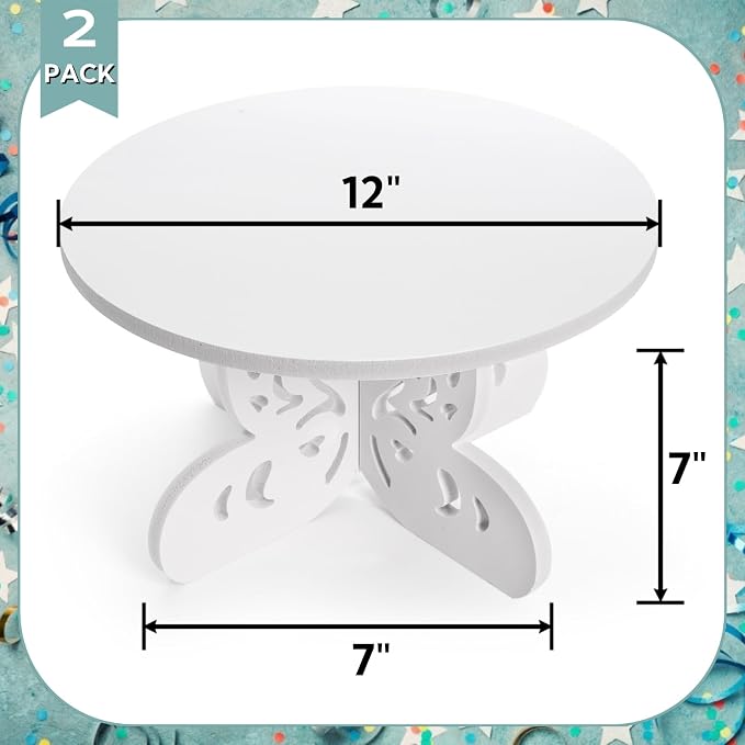 2 Pack 12 Inch Butterfly Cake Stand, PVC Cupcake Stand, Dessert Display Holder, Party Table Cake Serving Platter for Wedding, Birthday, Baby Shower, Tea Party, Home Centerpiece Decor