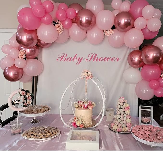 Pink Balloon Arch Kit, 140Pcs Pastel Light Metallic Pink and White Balloons with Pink Confetti Balloon Garland Kit for Birthday, Galentine's Day, Valentine's Day, Anniversary Party Decoration