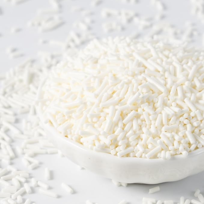 Edible White Sprinkles Bulk 16 oz Bulk White Jimmies for Ice Cream Dessert Toppings brownies Cookies, Cupcakes, Cake Decorating Birthday Baby Shower