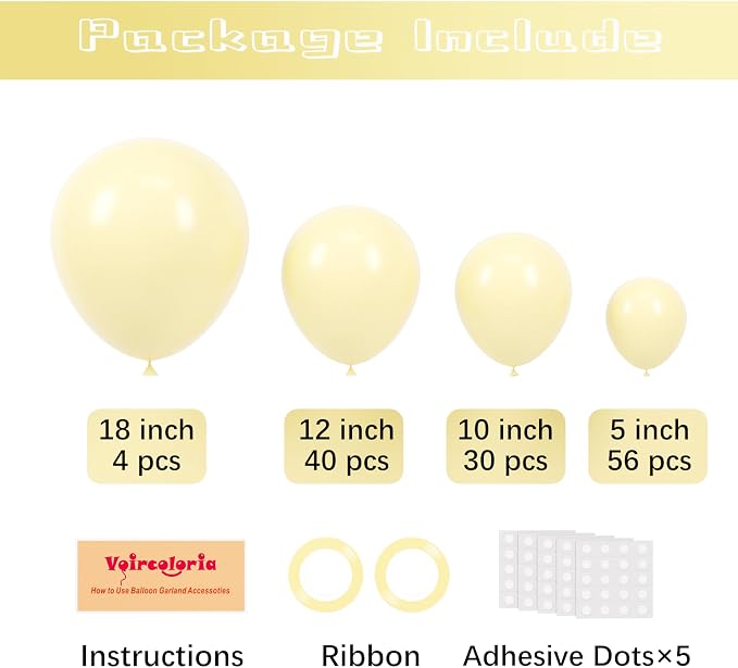 Voircoloria 130pcs Pastel Yellow Balloons Different Sizes 18" 12" 10" 5" Light Yellow Latex Balloon Garland Arch Kit for Birthday Baby Shower Graduation Wedding Gender Reveal Party Decorations