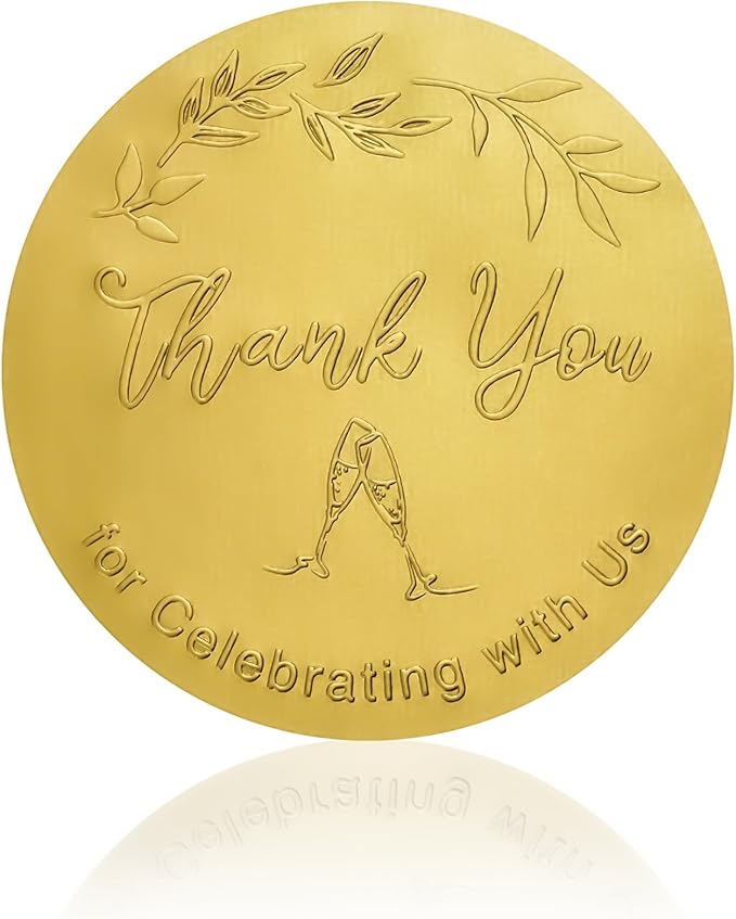 120 PCS Gold Embossed Thank You for Celebrating with Us Stickers – 2 Inch Metallic Foil Favor Labels for Weddings, Birthdays, Graduation Parties, Gift Bags & Event Decorations