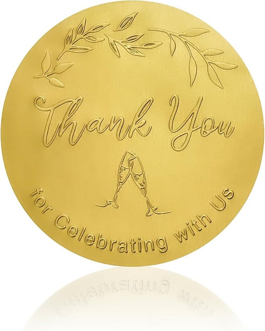 120 PCS Gold Embossed Thank You for Celebrating with Us Stickers – 2 Inch Metallic Foil Favor Labels for Weddings, Birthdays, Graduation Parties, Gift Bags & Event Decorations