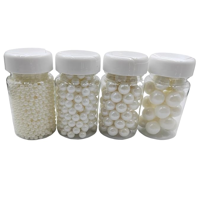 White Pearl Sprinkles, 11.4 Ounces Edible Pearls for Cake Decorating, 4 Sizes Sugar Pearls Set for Baking Decorations, Cupcake Cookie Topper and Wedding Party Supplies