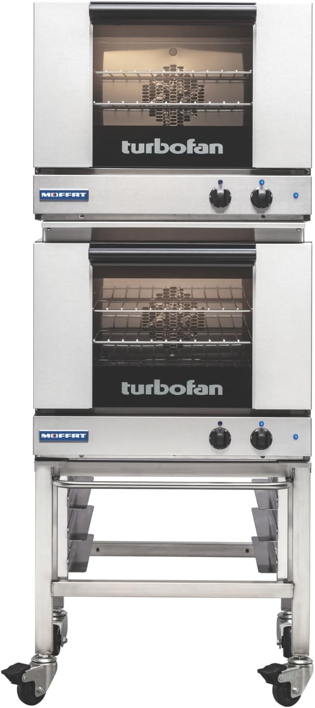 Moffat Turbofan Full Size Countertop Electric Convection Oven w/Stand, Double Stack w/Casters, Manual Control, 208v/50/60/1ph