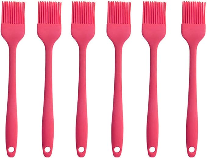 Silicone brush, Oil Brush for BBQ Kitchen Cooking Baking and Grilling (6 PCS,Rose red)