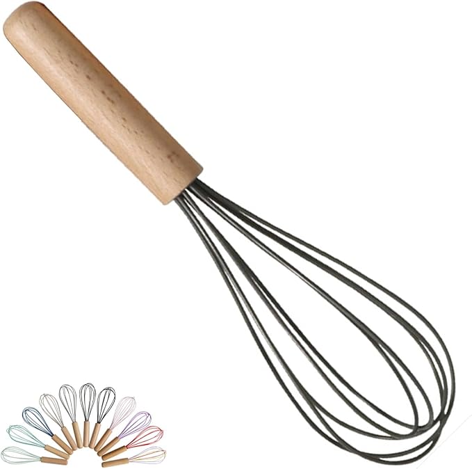 1-Piece Dark Gray Silicone Whisk with Wooden Handle BRIIEC 10-inch Non Stick Balloon Whisk Egg Beater for Pancake Batter, Eggs and Egg Whites, Cake Mix, Blending, Gravy and Sauces